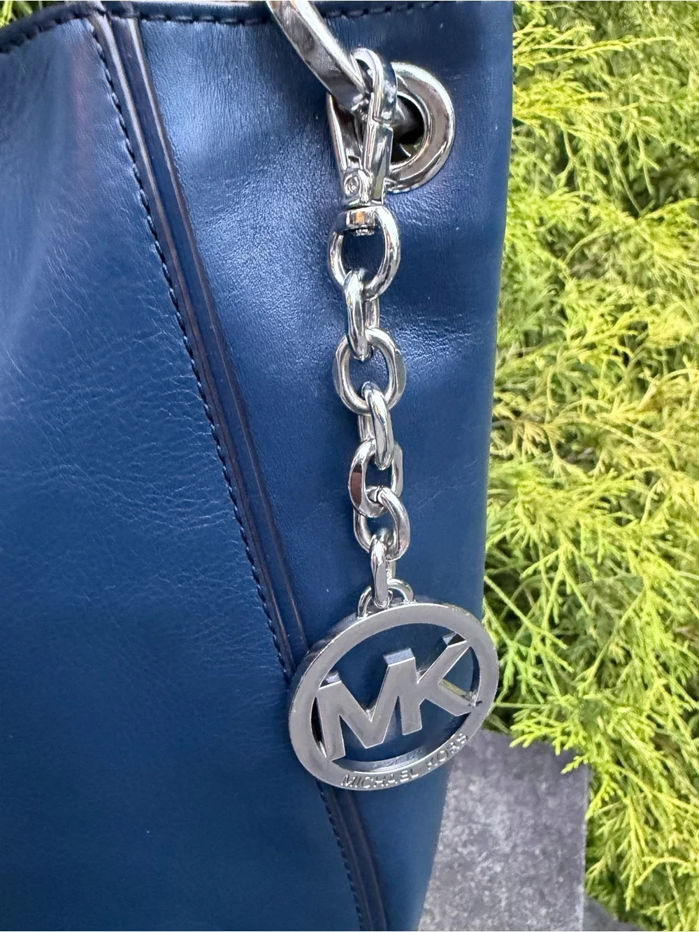 Michael Kors Navy  Leather Shoulder Bag with Chain Detail